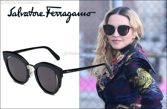 Madonna wears Salvatore Ferragamo eyewear.