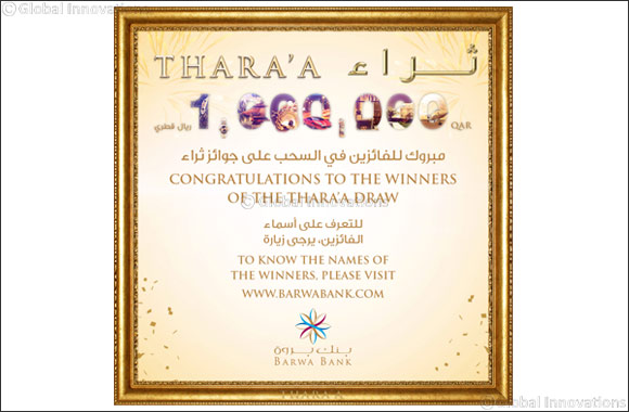 Barwa Bank announces the October draw winners of its Thara'a savings account prize