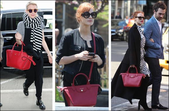 Jessica Chastain and Emma Roberts wearing the Longchamp Le Pliage® Heritage, their new favorite handbag