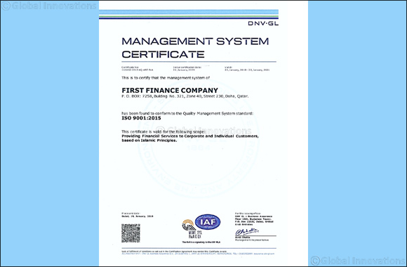 First Finance Company receives ISO 9001:2015 certification